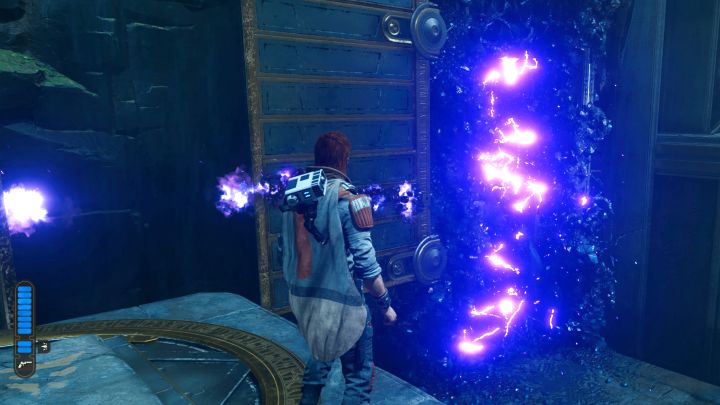 Płonąca ścieżka musi docelowo dotrzeć do drugiej czarnej barykady z obrazka - Jedi Survivor: Komnata połączenia na Koboh - Star Wars Jedi Survivor - poradnik do gry