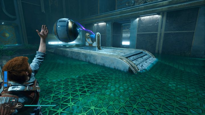 Przenieście kulę do wzmacniacza kul z obrazka, dzięki czemu pojawi się strumień energii - Jedi Survivor: Komnata połączenia na Koboh - Star Wars Jedi Survivor - poradnik do gry