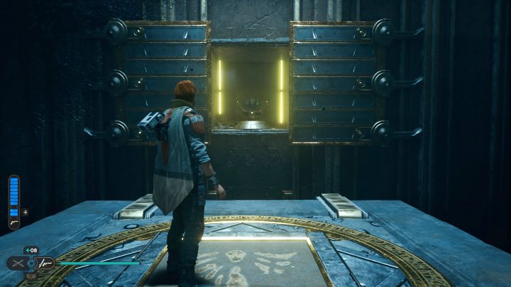 Zacznijcie od ustawienia się na płycie naciskowej z obrazka - Jedi Survivor: Komnata połączenia na Koboh - Star Wars Jedi Survivor - poradnik do gry