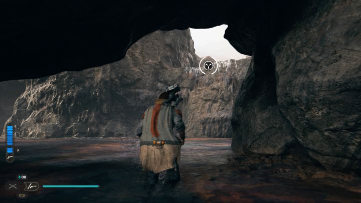 W końcowej części zjazdu wykonajcie podwójny skok i użyjcie linki do wspinaczki na zaczepie zanim Cal zostanie wchłonięty przez bagno - Jedi Survivor: Komnata połączenia na Koboh - Star Wars Jedi Survivor - poradnik do gry