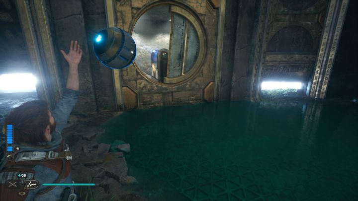 Z kulą dotrzyjcie do bocznego urządzenia i zaczekajcie aż będzie je można w nim umieścić - Jedi Survivor: Komnata odłączenia na Koboh - Star Wars Jedi Survivor - poradnik do gry