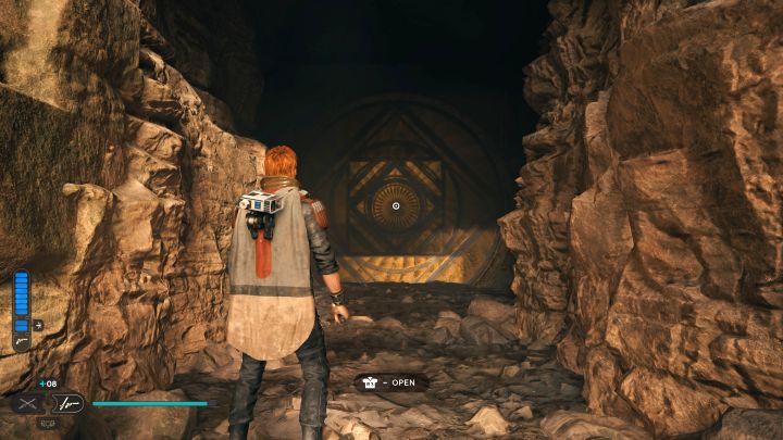 Tajne wejście do Komnaty odłączenia ukryto za wodospadem i widać je też na holograficznej mapie - Jedi Survivor: Komnata odłączenia na Koboh - Star Wars Jedi Survivor - poradnik do gry