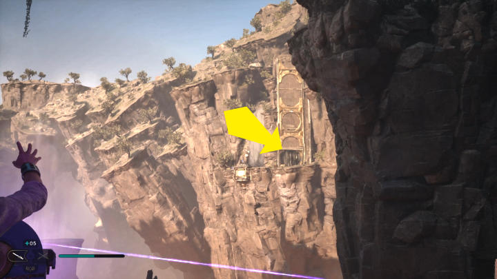 Korzystając z pomocy pobliskiego Reltera, wlećcie we wznoszący prąd powietrza i skierujcie się w miejsce zaznaczone na powyższym obrazku - Star Wars Jedi Survivor: Znajdź drogę na Tanalor (Research Tanalor) - Star Wars Jedi Survivor - poradnik do gry