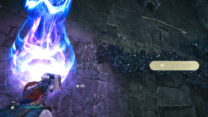 Wejdźcie w interakcję z maszyną przy ścianie, aby odblokować nową zdolność BD-1, Kruszarkę (Koboh Grinder) - robot będzie mógł teraz strzelać materią Koboh - Star Wars Jedi Survivor: Znajdź drogę na Tanalor (Research Tanalor) - Star Wars Jedi Survivor - poradnik do gry