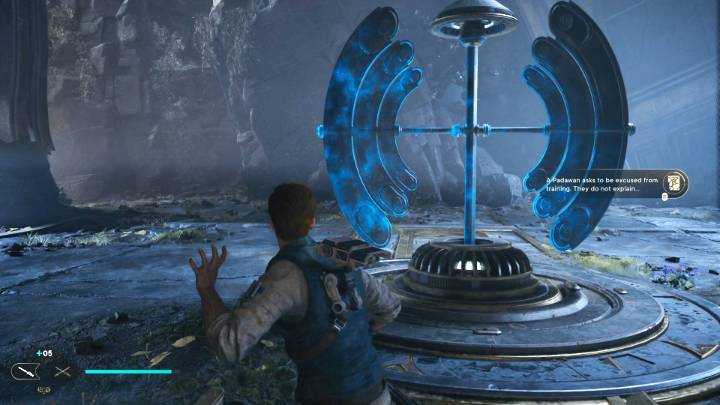 Wróćcie na drugą stronę pomieszczenia, użyjcie mocy, aby obrócić mechanizm i przesunąć promień lasera na drugi koniec pokoju i wypalić materię - Star Wars Jedi Survivor: Znajdź drogę na Tanalor (Research Tanalor) - Star Wars Jedi Survivor - poradnik do gry
