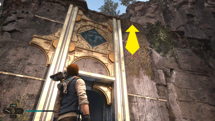 Po wygranej walce spójrzcie w górę i wespnijcie się po ścianie oznaczonej na powyższym screenie - Star Wars Jedi Survivor: Znajdź drogę na Tanalor (Research Tanalor) - Star Wars Jedi Survivor - poradnik do gry