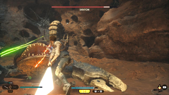 Idąc dalej liniową ścieżką, dotrzecie w końcu do miejsca, gdzie będziecie musieli zmierzyć się z kolejnym bossem gry Star Wars Jedi Survivor - Star Wars Jedi Survivor: Spotkaj się z Cere na planecie Jedha (Meet Cere on Jedha) - Star Wars Jedi Survivor - poradnik do gry