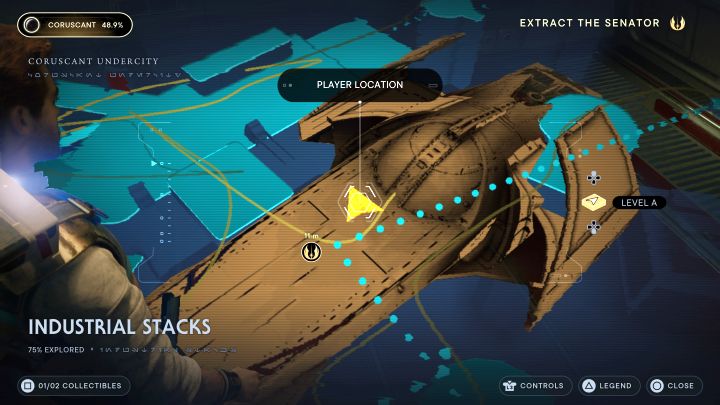 Sekret możecie znaleźć na pokładzie jachtu senatora, już po dostaniu się do środka i przesłuchaniu go - Jedi Survivor: Kominy przemysłowe z planety Coruscant - lista sekretów - Star Wars Jedi Survivor - poradnik do gry