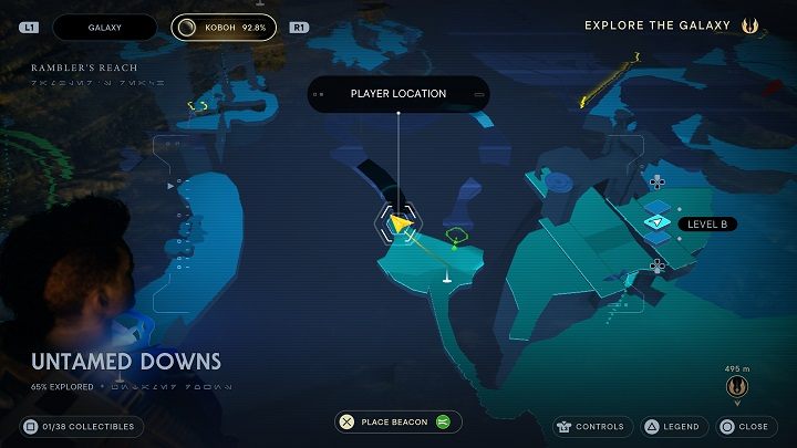 Naprzeciwko poprzedniej znajdźki, za wodospadem, jest skarb - Jedi Survivor: Nieokiełznane Zbocza - lista sekretów (część 1) - Star Wars Jedi Survivor - poradnik do gry