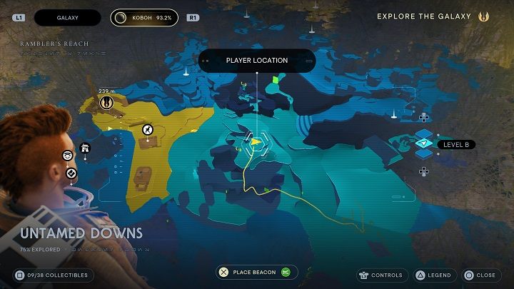 Będąc na nim biegnijcie przed siebie i wespnijcie się jak najwyżej, aby na końcu skręcić na prawo i udać się na skarpę - Jedi Survivor: Nieokiełznane Zbocza - lista sekretów (część 1) - Star Wars Jedi Survivor - poradnik do gry