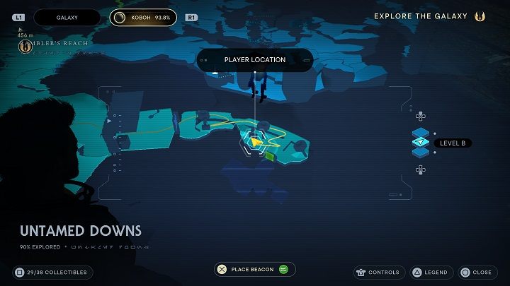 Przedostańcie się przez zieloną barierę w pobliżu i za nią skierujcie w lewo - Jedi Survivor: Nieokiełznane Zbocza - lista sekretów (część 2) - Star Wars Jedi Survivor - poradnik do gry