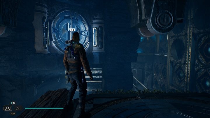 Wróćcie się na blok, z którego niedawno skakaliście i umiejętnością kinetycznego uderzania otwórzcie sąsiadujące drzwi, również okrągłe - Jedi Survivor: Komnata Jasności - lista sekretów - Star Wars Jedi Survivor - poradnik do gry