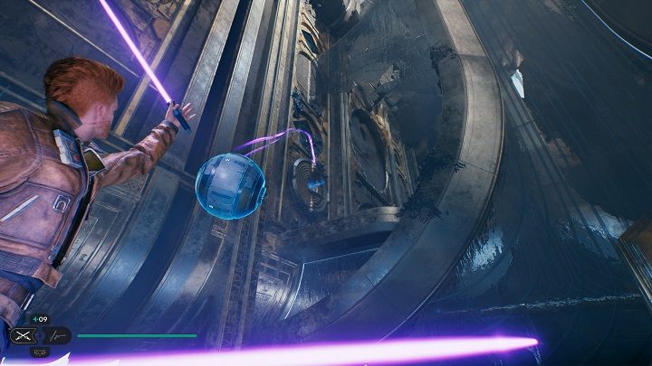 Wróćcie do miejsca medytacji i stamtąd wskoczcie na ścianę w pobliżu używając linki z hakiem - Jedi Survivor: Zniszczona Osada na planecie Koboh (część 1) - Star Wars Jedi Survivor - poradnik do gry