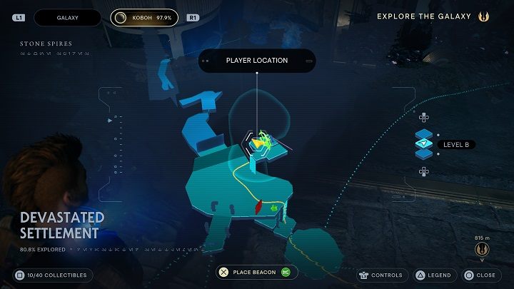 W jej wnętrzu znajdziecie echo z wpisem do bazy danych - Jedi Survivor: Zniszczona Osada na planecie Koboh (część 1) - Star Wars Jedi Survivor - poradnik do gry