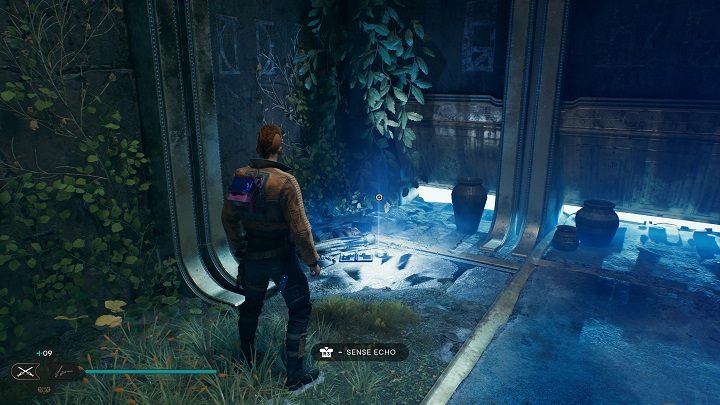 Wróćcie się do pomieszczenia ze wzmacniaczem, a w rogu znajdziecie echo z wpisem do bazy danych - Jedi Survivor: Zniszczona Osada na planecie Koboh (część 1) - Star Wars Jedi Survivor - poradnik do gry