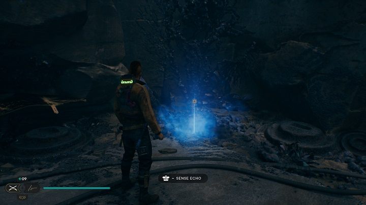 Na prawo od esencji znajduje się echo z wpisem do bazy danych - Jedi Survivor: Zniszczona Osada na planecie Koboh (część 1) - Star Wars Jedi Survivor - poradnik do gry