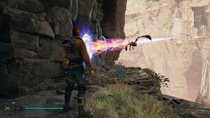 Złapcie się latającego stworzenia i zlećcie z nim na półkę niżej - w miejsce, w którym wcześniej celowaliście wiązką laserową - Jedi Survivor: Zniszczona Osada - lista sekretów (część 2) - Star Wars Jedi Survivor - poradnik do gry