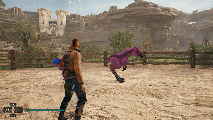 W celu zdobycia ostatniego w tym obszarze skarbu musicie czekać, aż w zagrodzie pojawi się fioletowy Nekko (możecie to robić odpoczywając w miejscu medytacji) - Jedi Survivor: Placówka Azyl Wędrowca - lista sekretów (część 2) - Star Wars Jedi Survivor - poradnik do gry