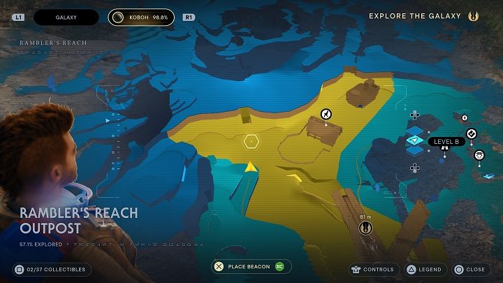 Niedaleko, obok zepsutego mostu jest drugi Droid - Jedi Survivor: Placówka Azyl Wędrowca - lista sekretów (część 1) - Star Wars Jedi Survivor - poradnik do gry