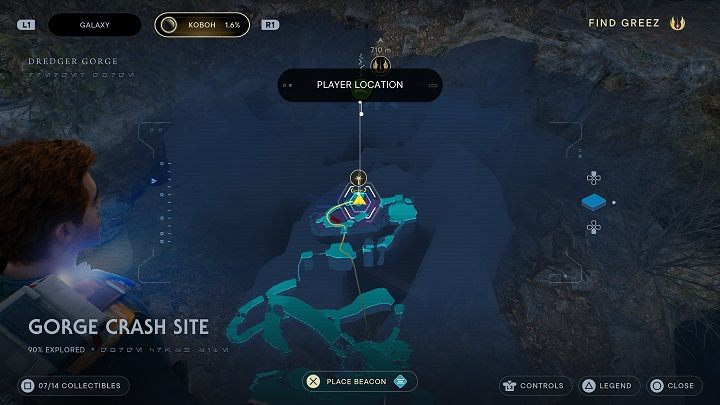 Kawałek dalej od wspomnianego wyżej droida, na półce skalnej wśród drzewek i krzaków (nieopodal jest też niebieska plandeka) znajdziecie skrzynię #2 - Jedi Survivor: Miejsce katastrofy w Przekopie - lista sekretów - Star Wars Jedi Survivor - poradnik do gry