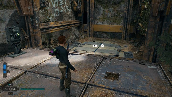 Kiedy zdobędziecie umiejętność o nazwie uderzenie (slam), windę znajdującą się niedaleko miejsca medytacji wyślijcie na górę - sami jednak pozostańcie na dole - Jedi Survivor: Miejsce katastrofy w Przekopie - lista sekretów - Star Wars Jedi Survivor - poradnik do gry