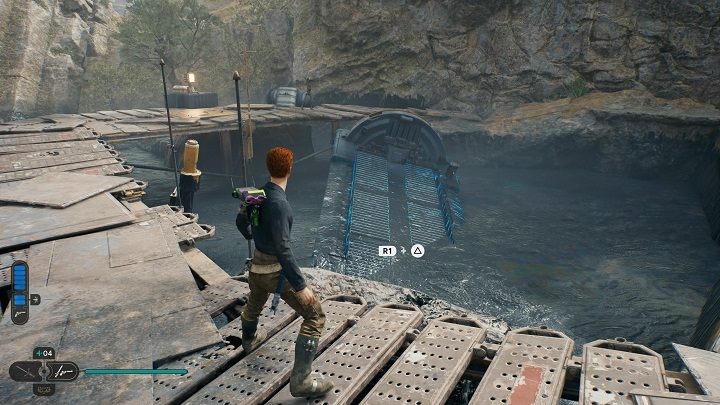 Kiedy już zdobędziecie już umiejętność podnoszenia (lift), będziecie mogli wydobyć ze smoły na wpół zatopioną łódź - Jedi Survivor: Miejsce katastrofy w Przekopie - lista sekretów - Star Wars Jedi Survivor - poradnik do gry