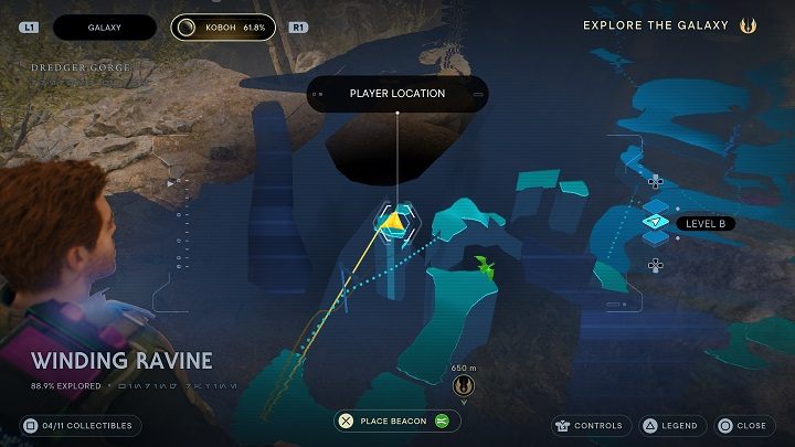 Kiedy wylądujecie, skorzystajcie z liny ponownie, a będziecie mogli dostać się na jednym ze słupków - Jedi Survivor: Kręty Wąwóz - lista sekretów - Star Wars Jedi Survivor - poradnik do gry