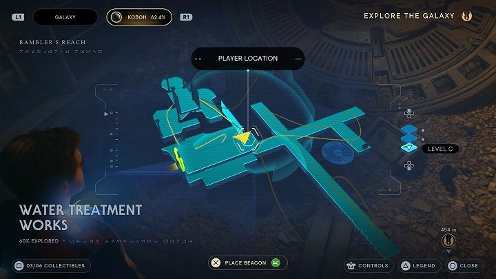 Po zeskanowaniu zbiornika kierujcie się na górę i idźcie przed siebie, aż traficie na zwłoki z echem - Jedi Survivor: Oczyszczalnia - lista sekretów - Star Wars Jedi Survivor - poradnik do gry