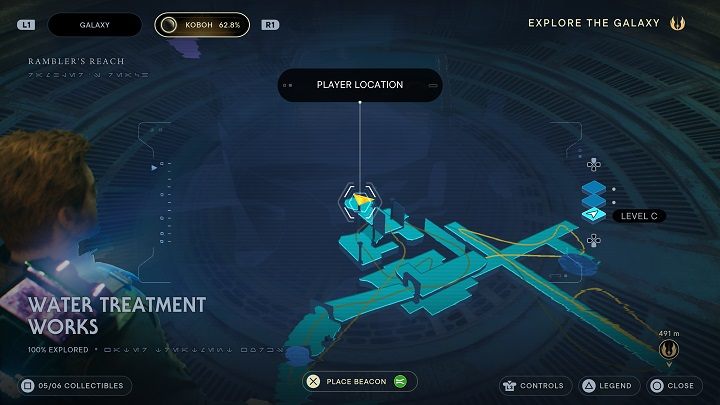 Jeśli posiadacie możliwość doskakiwania, możecie udać się na prawo i przeskoczyć nad przepaścią - Jedi Survivor: Oczyszczalnia - lista sekretów - Star Wars Jedi Survivor - poradnik do gry