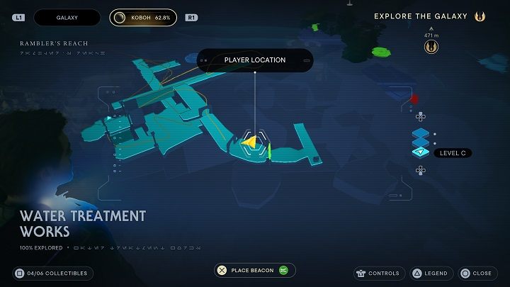 Idąc dalej natkniecie się na kupę gruzu, której możecie pozbyć się używając telekinezy - Jedi Survivor: Oczyszczalnia - lista sekretów - Star Wars Jedi Survivor - poradnik do gry