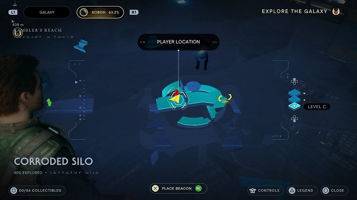 Schodząc na dół natraficie na drzwi, na których trzeba użyć umiejętności Uderzenie (Slam) - Jedi Survivor: Skorodowany Silos - lista sekretów - Star Wars Jedi Survivor - poradnik do gry