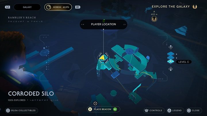 Po krótkiej wspinaczce natraficie na pojemnik, na którym będziecie musieli użyć odpowiednich mocy - Jedi Survivor: Skorodowany Silos - lista sekretów - Star Wars Jedi Survivor - poradnik do gry