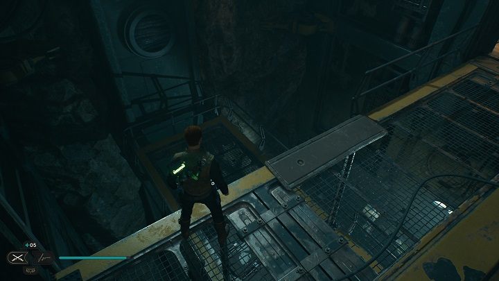 Wróćcie do miejsca, w którym stał przeciwnik, a następnie skierujcie się na wprost, gdzie z mostku będziecie mogli zeskoczyć na kładkę niżej - Jedi Survivor: Skorodowany Silos - lista sekretów - Star Wars Jedi Survivor - poradnik do gry