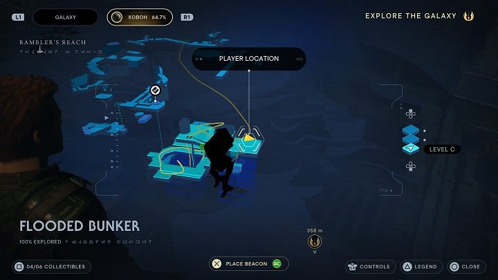 Wróćcie się na półkę, z której podnosiliście platformę na wodzie, a znajdziecie miejsce do zeskanowania - Jedi Survivor: Zalany Bunkier - lista sekretów - Star Wars Jedi Survivor - poradnik do gry