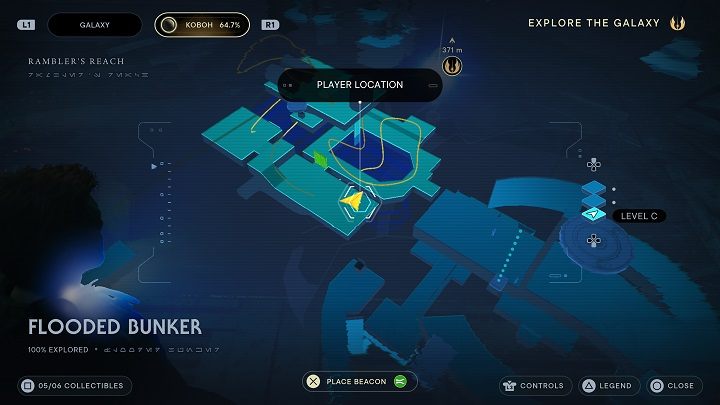 Z poprzedniego miejsca udajcie się na lewo, a dotrzecie do esencji - Jedi Survivor: Zalany Bunkier - lista sekretów - Star Wars Jedi Survivor - poradnik do gry