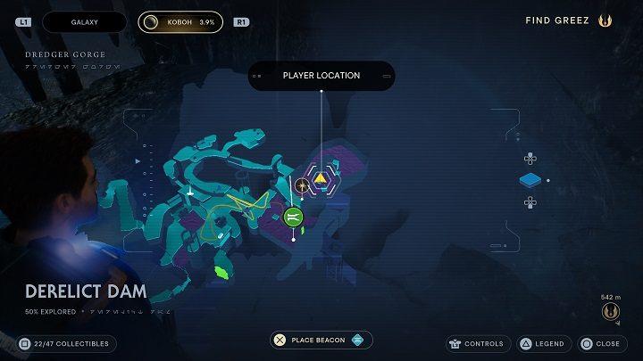 Kolejny odłamek znajduje się na nowo odsłoniętej wysepce, na którą możecie wskoczyć - na drodze do skrzyni z fryzurą plereza - Jedi Survivor: Opuszczona zapora - lista sekretów, część 2 - Star Wars Jedi Survivor - poradnik do gry