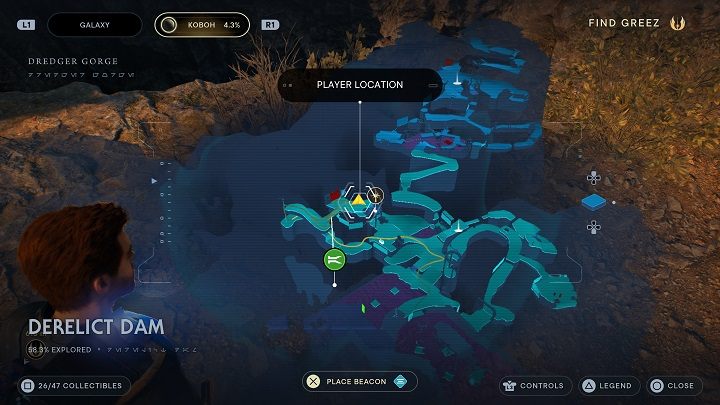 Kawałek dalej, pomiędzy bramą i dużą windą, znajdziecie miejsce, w którym jest esencja zwiększająca ilość maksymalnej Mocy - Jedi Survivor: Opuszczona zapora - lista sekretów, część 2 - Star Wars Jedi Survivor - poradnik do gry