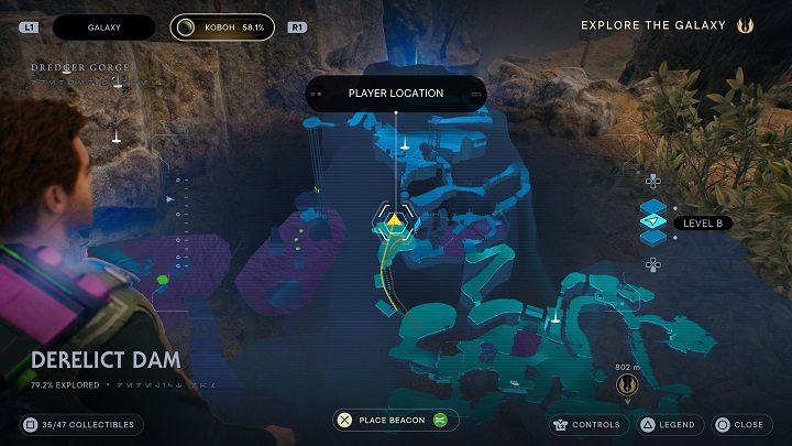 Na wprost od ostatniej znajdźki znajdziecie esencję, dzięki której zdobędziecie bardzo dużo doświadczenia - Jedi Survivor: Opuszczona zapora - lista sekretów, część 2 - Star Wars Jedi Survivor - poradnik do gry