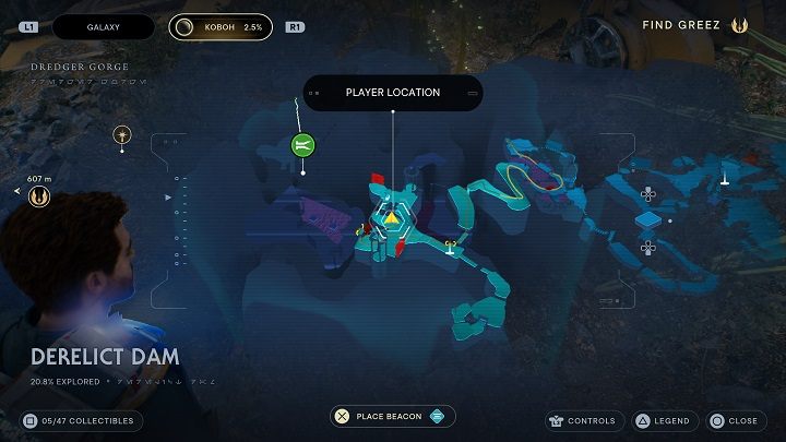 Niedaleko martwego jeźdźca chaosu znajduje się roślina, której zniszczenie da Wam nasiona kaktusowej kuli - Jedi Survivor: Opuszczona zapora - lista sekretów, część 1 - Star Wars Jedi Survivor - poradnik do gry