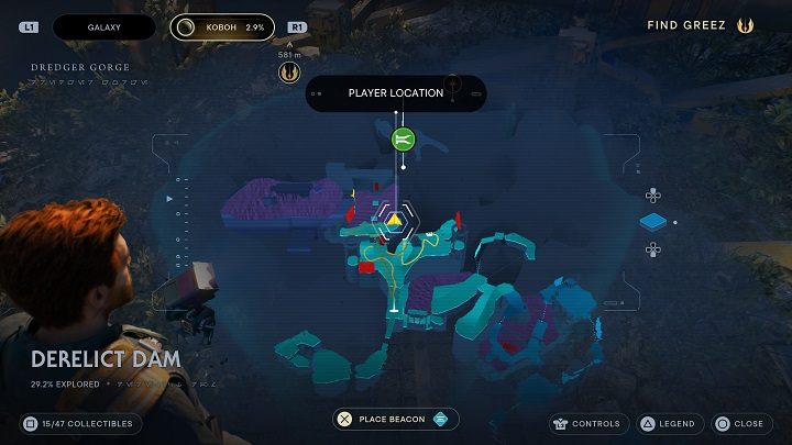 Niedaleko skrzyni z lekkim metalem znajduje się konstrukcja pokryta ścianą do zniszczenia - Jedi Survivor: Opuszczona zapora - lista sekretów, część 1 - Star Wars Jedi Survivor - poradnik do gry