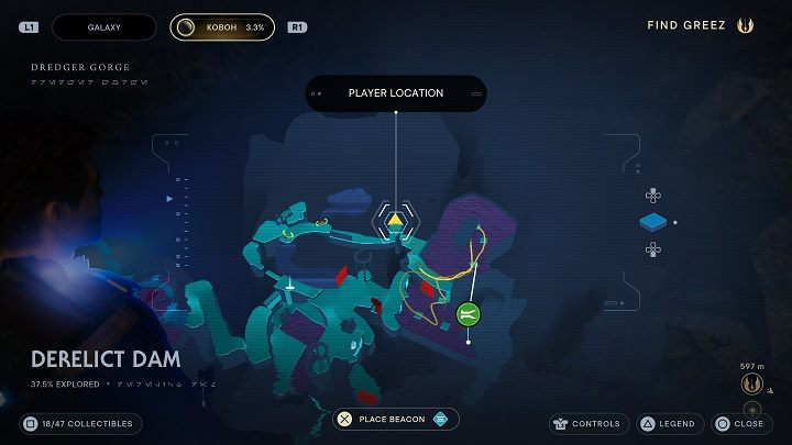 Kawałek dalej od jeziorka ze smołą, będziecie świadkami małego wydarzenia z udziałem przeciwników - Jedi Survivor: Opuszczona zapora - lista sekretów, część 1 - Star Wars Jedi Survivor - poradnik do gry