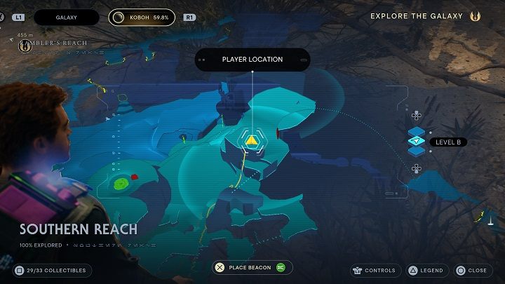 Jeśli już posiadacie umiejętność doskoku, z użyciem liny nad Gorokiem możecie dostać się na wzniesienie widoczne na obrazku powyżej - Jedi Survivor: Południowy Azyl - lista sekretów, część 2 - Star Wars Jedi Survivor - poradnik do gry