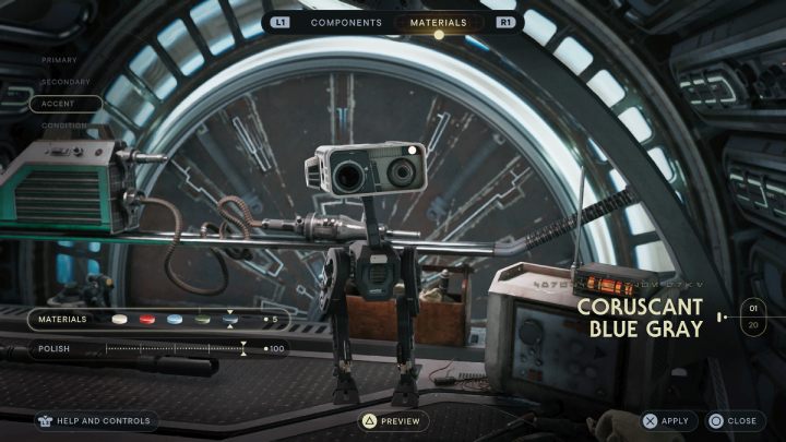 Podczas gdy Cal może zmieniać swój wygląd w dowolnym momencie, BD-1 potrzebuje warsztatu, aby dostosować poszczególne fragmenty jego mechanicznego ciała - Star Wars Jedi Survivor: Czy można zmienić wygląd BD-1? - Star Wars Jedi Survivor - poradnik do gry