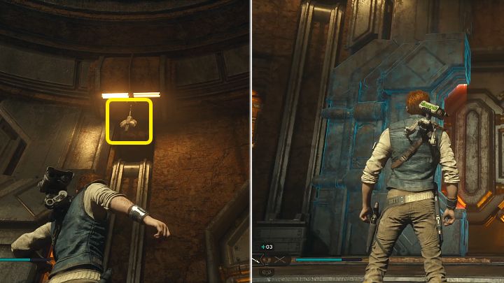 Po wyjściu z wody chwyćcie wiszący element po lewej stronie i przymocujcie go do kotwicy, aby usunąć blokadę przy drzwiach - Star Wars Jedi Survivor: Odszukaj brata Armiasa (Locate Brother Armias) - Star Wars Jedi Survivor - poradnik do gry