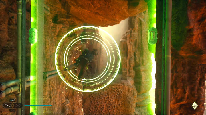 Po tym, jak uda Wam się wraz z Merrin wydostać z zawalonego tunelu, wyjdziecie na zewnątrz i zaczniecie uciekać przed ogromnych rozmiarów maszyną wiertniczą - Star Wars Jedi Survivor: Przynieś kody kontaktowe Cere (Bring Contact Codes to Cere) - Star Wars Jedi Survivor - poradnik do gry