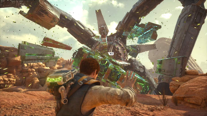 Gdy z powrotem staniecie na twardym gruncie, współpracujcie z Merrin (użyjcie mocy), aby wykończyć maszynę wiertniczą - Star Wars Jedi Survivor: Przynieś kody kontaktowe Cere (Bring Contact Codes to Cere) - Star Wars Jedi Survivor - poradnik do gry