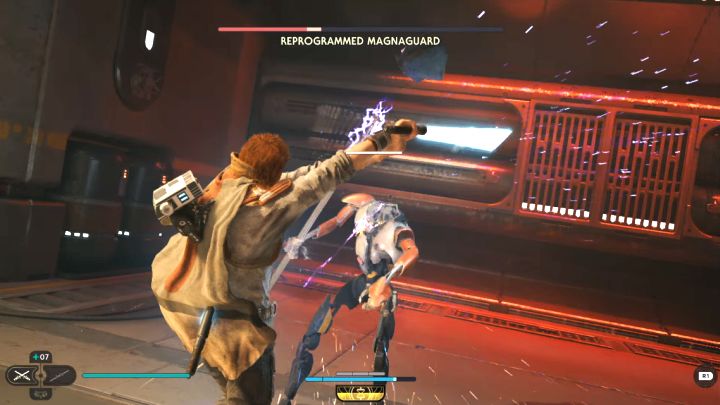 Wasze ataki mogą doprowadzić do tego, że Magnuard straci głowę - Jedi Survivor: Jak pokonać Reprogrammed Magnaguard w Kuźni automatycznej? - Star Wars Jedi Survivor - poradnik do gry