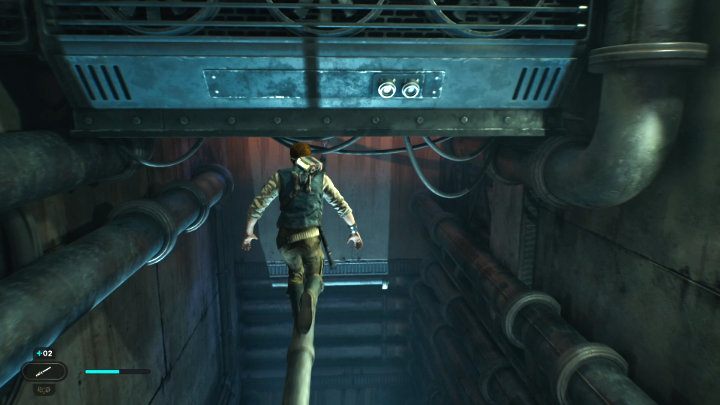 Wejdźcie na rurę i postępujcie według wskazówek na ekranie (opuśćcie się, aby przejść pod przeszkodą) - Star Wars Jedi Survivor: Coruscant - opis przejścia - Star Wars Jedi Survivor - poradnik do gry