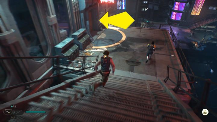 Idźcie schodami do góry i podążajcie dalej za Bode, a następnie skręćcie w drzwi po lewej stronie - Star Wars Jedi Survivor: Coruscant - opis przejścia - Star Wars Jedi Survivor - poradnik do gry