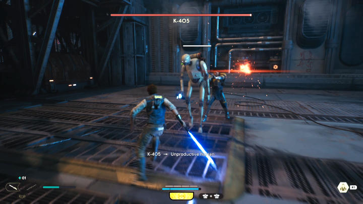 Jeśli potrzebujecie pomocy w pokonaniu tego przeciwnika, walkę z K-405, czyli z pierwszym bossem gry Star Wars Jedi Survivor, opisaliśmy na osobnej stronie niniejszego poradnika: Jak pokonać bossa K-405 - Star Wars Jedi Survivor: Coruscant - opis przejścia - Star Wars Jedi Survivor - poradnik do gry